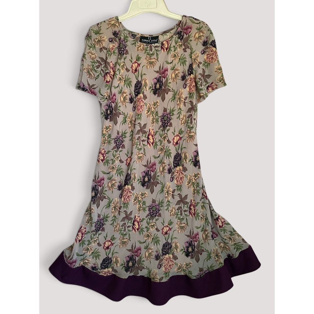 Vintage Carole Little Petites Crinkle Floral Knee Length Dress Whimsigoth Twee